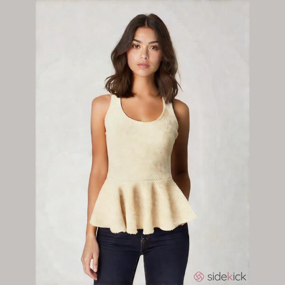GANNI Cream Textured Knit Scoop Neck Peplum Tank Top Sleeveless Size S Small